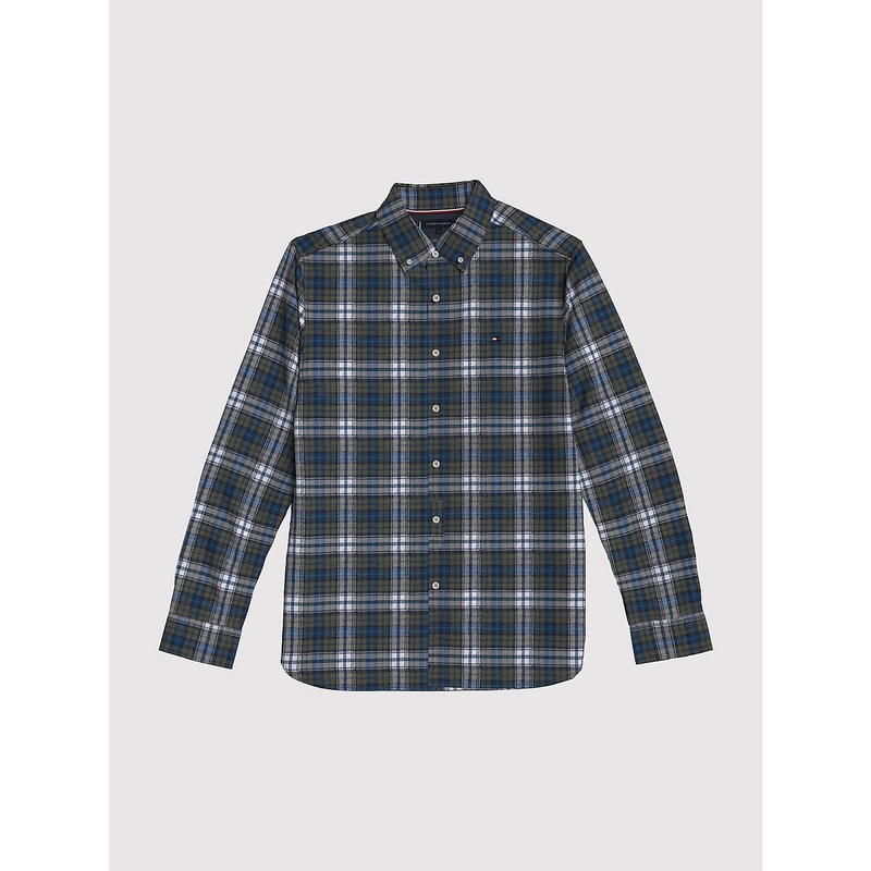 Tommy Hilfiger Men's Brushed Plaid Button Down Shirt Putting Green 2XL