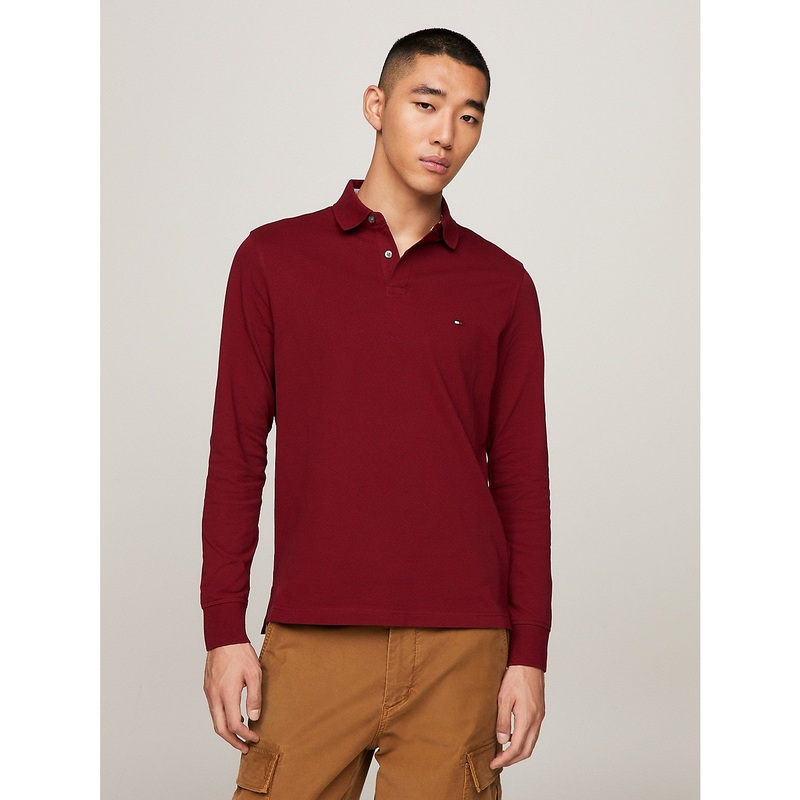 Tommy Hilfiger Mens 1985 Regular Fit Long Sleeve Polo Shirt Rouge Medium
