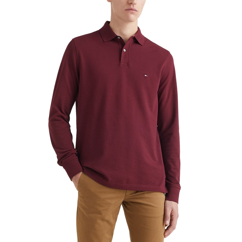 Tommy Hilfiger Mens 1985 Regular Fit Long Sleeve Polo Shirt Rouge XL