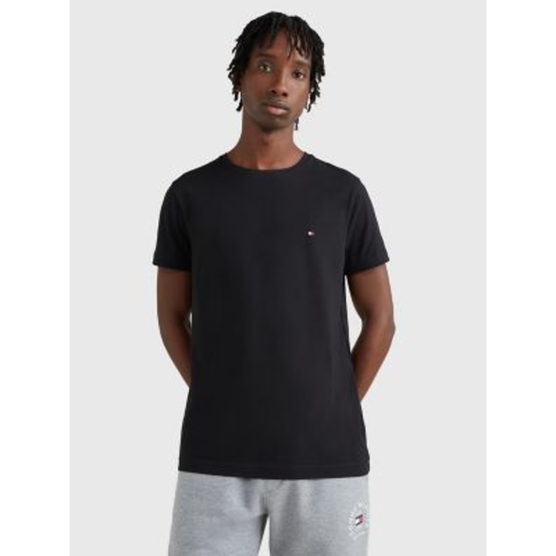 Tommy Hilfiger Mens Stretch Slim Fit Crewneck T Shirt Flag Black Small