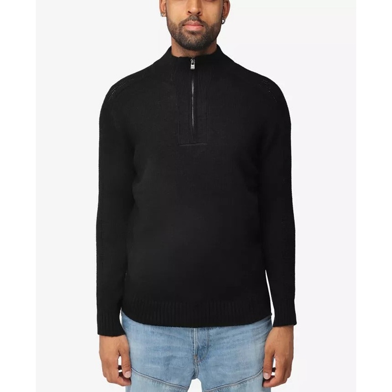 X Ray Mens Quarter Zip Pullover Sweater Black 2XL