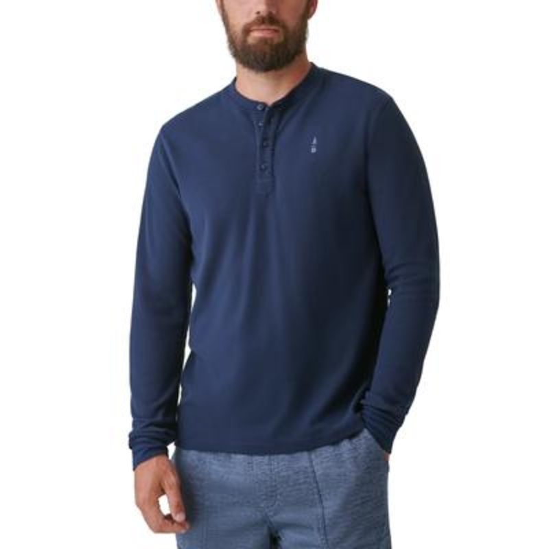 BASS OUTDOOR Mens Camden Waffle Knit Long Sleeve Henley Shirt  Dress Blue XL