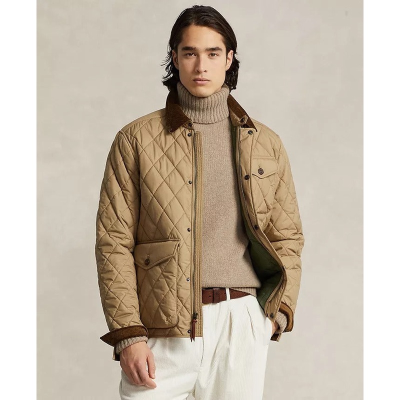 Polo Ralph Lauren Quilted Water Repellent Full Zip Jacket Medium Desert Khaki