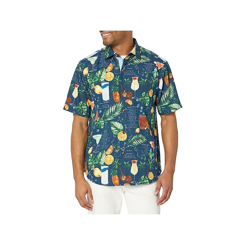 Tommy Bahama Mens Island Social Silk Short Sleeve Button Down Shirt Blue XXL