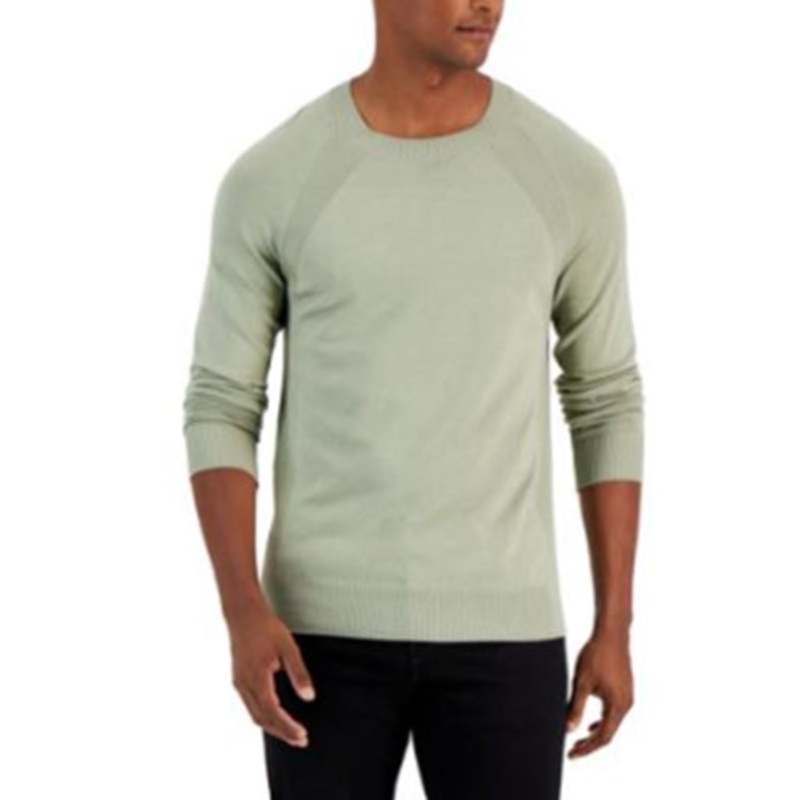 Alfani Mens Ribbed Raglan Crewneck Sweater Green XL