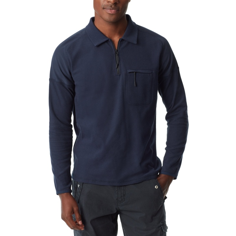 BASS OUTDOOR Mens Long Sleeve Pique Polo Shirt Sweatshirt Navy Blue 2XL