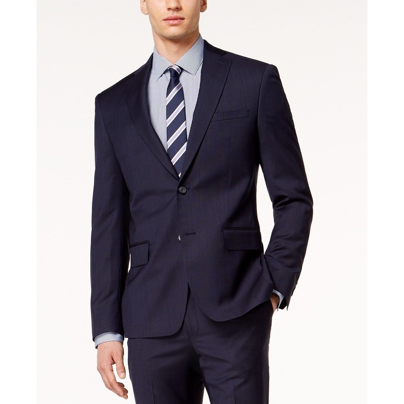 DKNY Men's Slim Stretch Striped Suit Jacket 42L Navy Blue WOOL