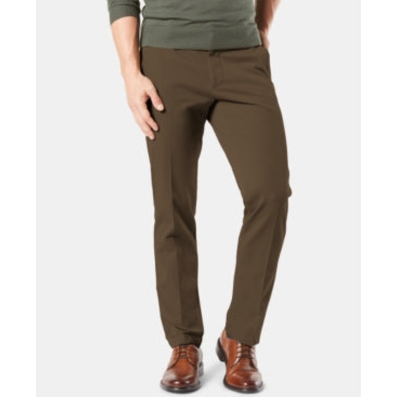 Dockers Mens Stretch Straight Fit Khaki Pants Olive Brown 34 x 29