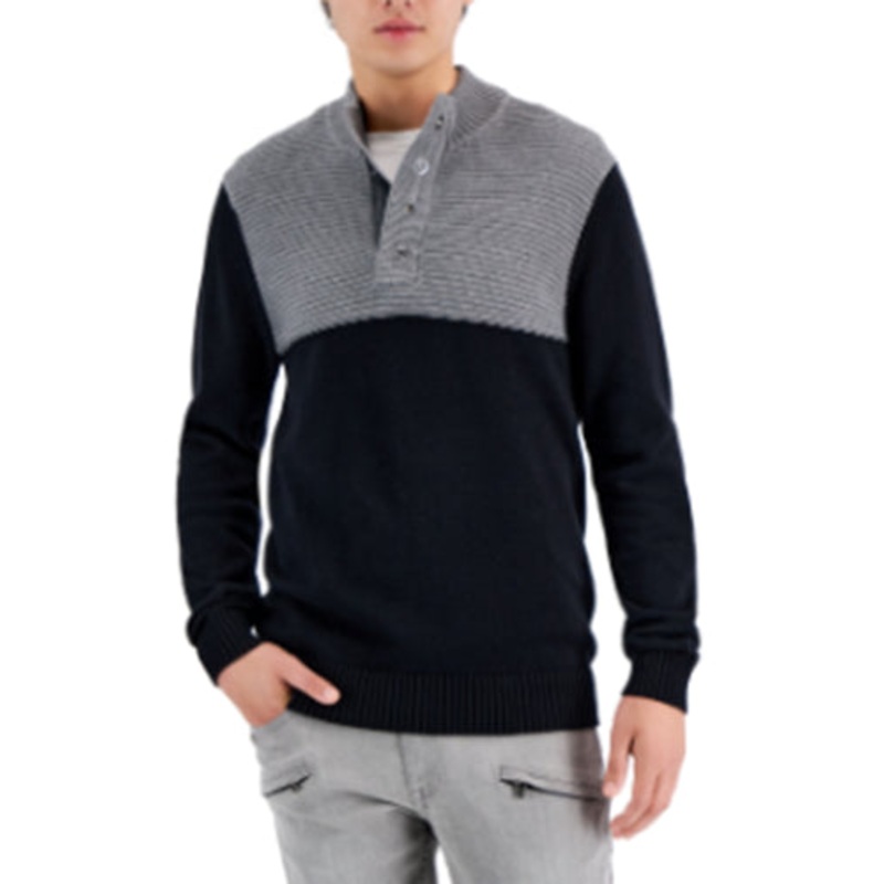 I.N.C. International Concepts Mens Colorblocked Mock Neck Sweater Deep Black 2XL