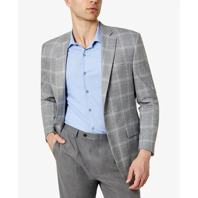 LAUREN RALPH LAUREN Men's UltraFlex Gray Plaid Sport Coat 40R