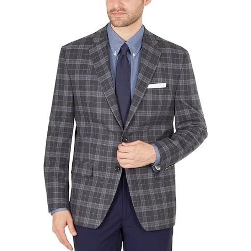 Lauren Ralph Lauren Mens Classic-Fit Windowpane Sport Coat 43R Grey