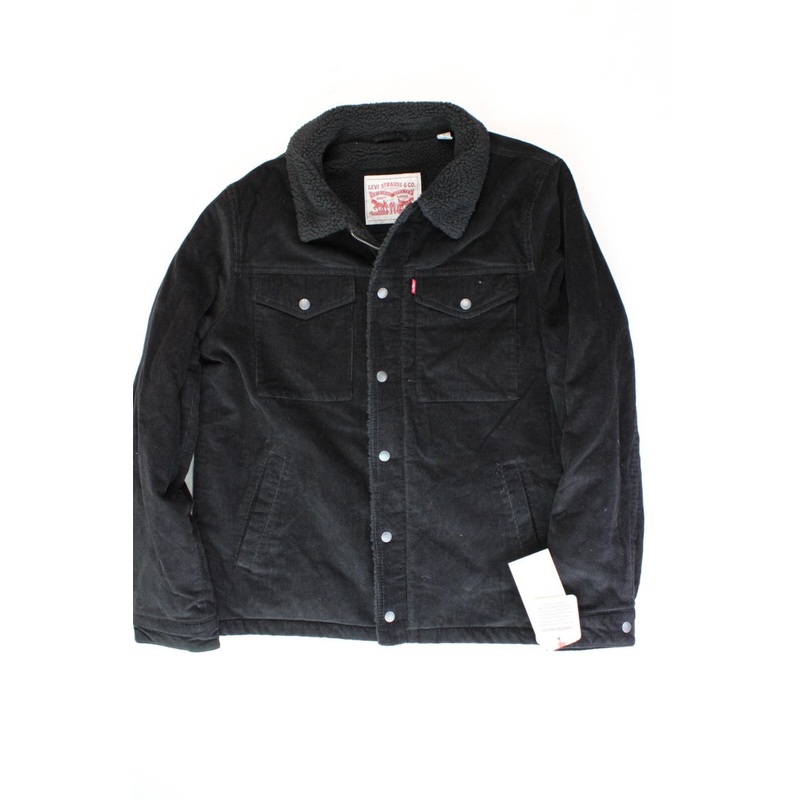 LEVI'S Men's Fleece-Lined Trucker Jacket Small Solid Black