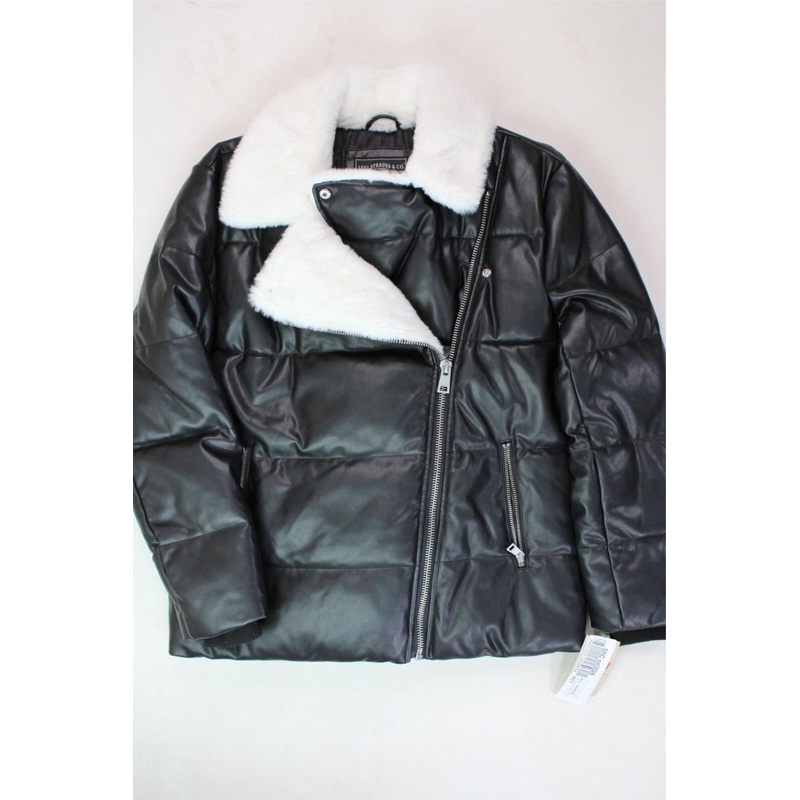 LEVI'S Womens Faux-Leather Puffer Moto Jacket Small Black White