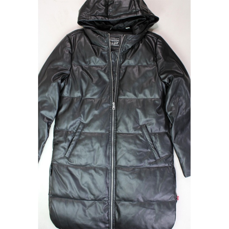 LEVI'S Womens Faux Leather Quilted Puffer Coat Small Black