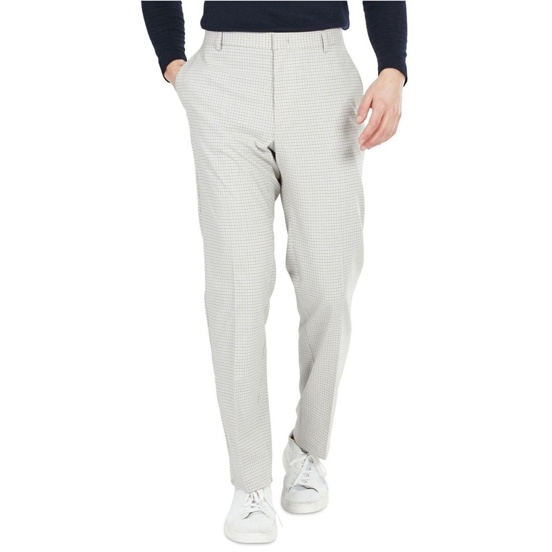 Tommy Hilfiger Modern-Fit Flex Stretch Plaid Dress Pants 34 x 32 Light Grey