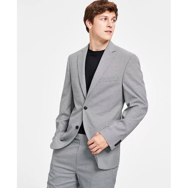 ALFANI Men's Slim-Fit Black & White Plaid Suit Jacket 40L Two Button