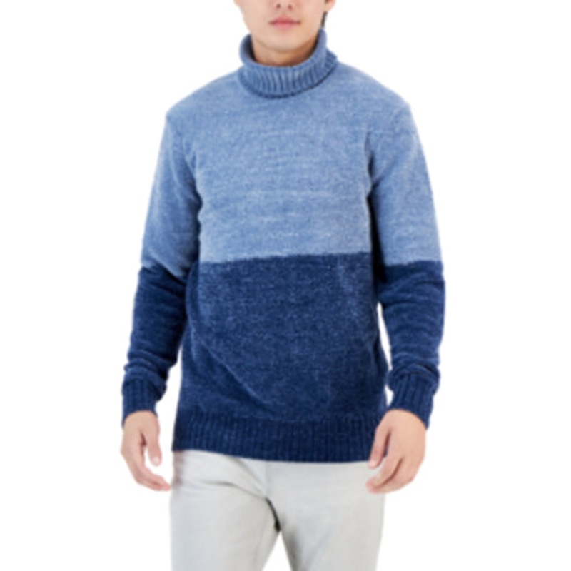 Alfani Mens Equator Colorblocked Turtleneck Sweater Blue Nite Escape Small