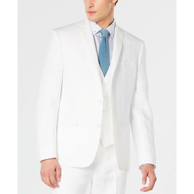 Bar III Men's Suit Jacket 44L Slim-Fit White Linen Sport Coat