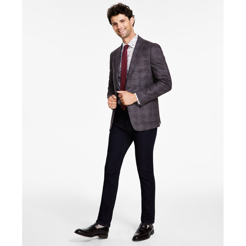 Bar III Mens Slim Fit Sport Coat Blazer Knit Blazer Brown 42R