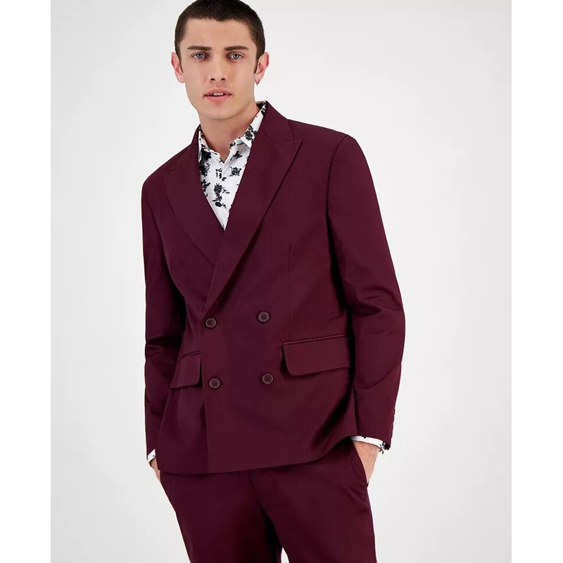 I.N.C. International Concepts Slim Double-Breasted Suit Jacket Small Wine Red