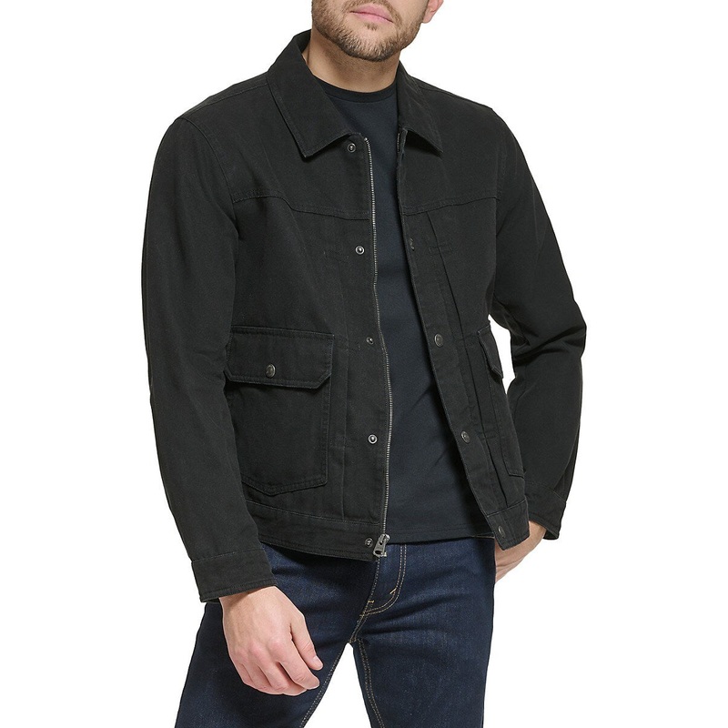Levis Mens Slim Fitting Washed Cotton Utility Jacket Coat Black Small