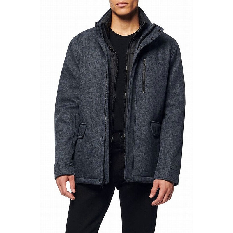 Marc New York Men's Mullins Melange Tech Funnel Collar Jacket Small Navy Blue