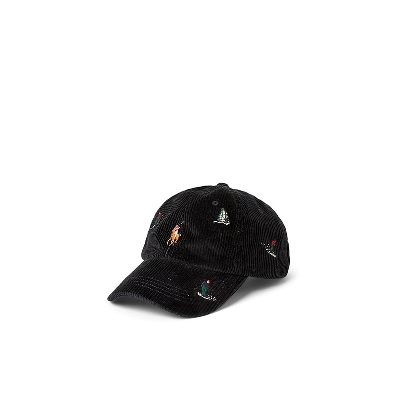 Polo Ralph Lauren Ski-Embroidered Corduroy Ball Cap Hat OSFA Black