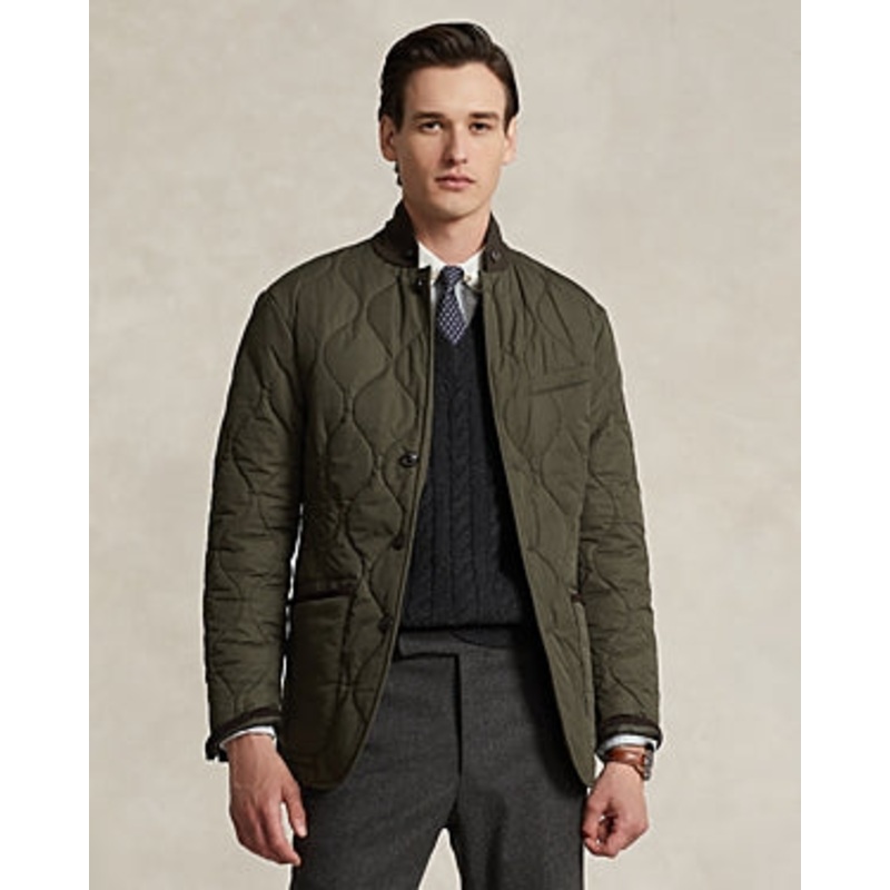 Polo Ralph Lauren Suede Trimmed Quilted Jacket Large Olive Green