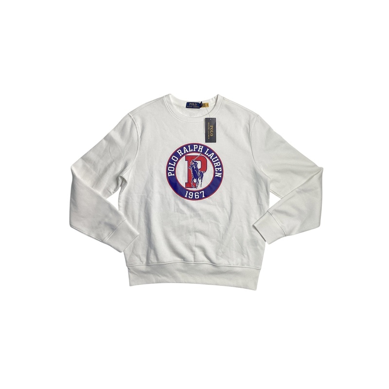 Polo Ralph Lauren White Logo Graphic Fleece Pullover Sweatshirt Large White