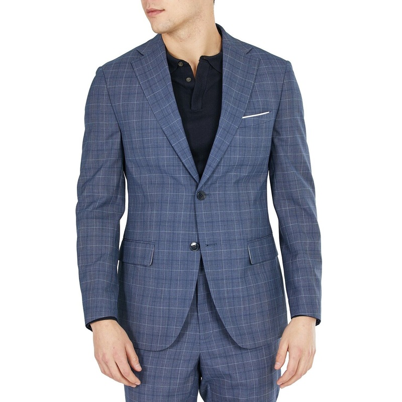 Tallia Men's Slim-Fit Blue Plaid Suit Jacket 40L Sport Coat