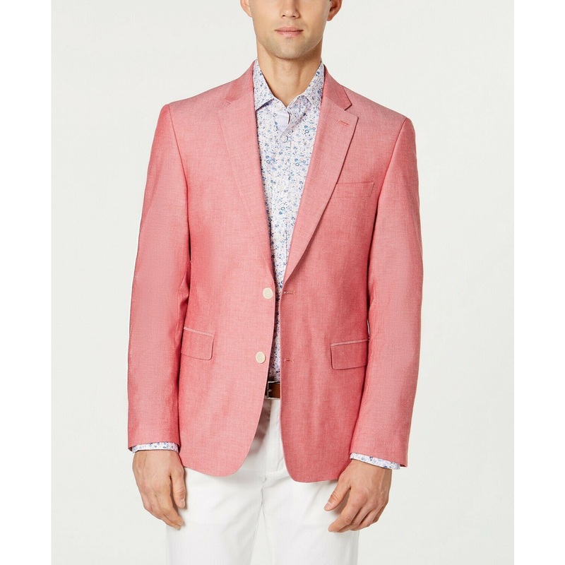 Tommy Hilfiger Men's Modern-Fit Chambray Sport Coat 38R Red