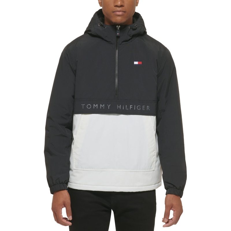 Tommy Hilfiger Men's Taslan Popover Hooded Jacket Coat White Combo 2XL