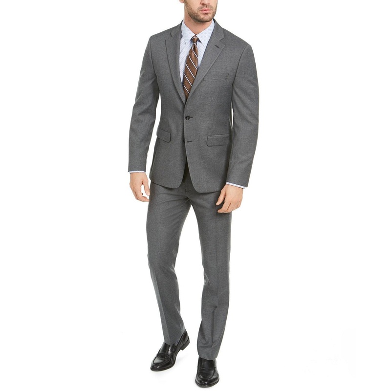Van Heusen Men's Flex Solid Slim Fit Suit 40S / 33 x 30 Grey Flat Pant