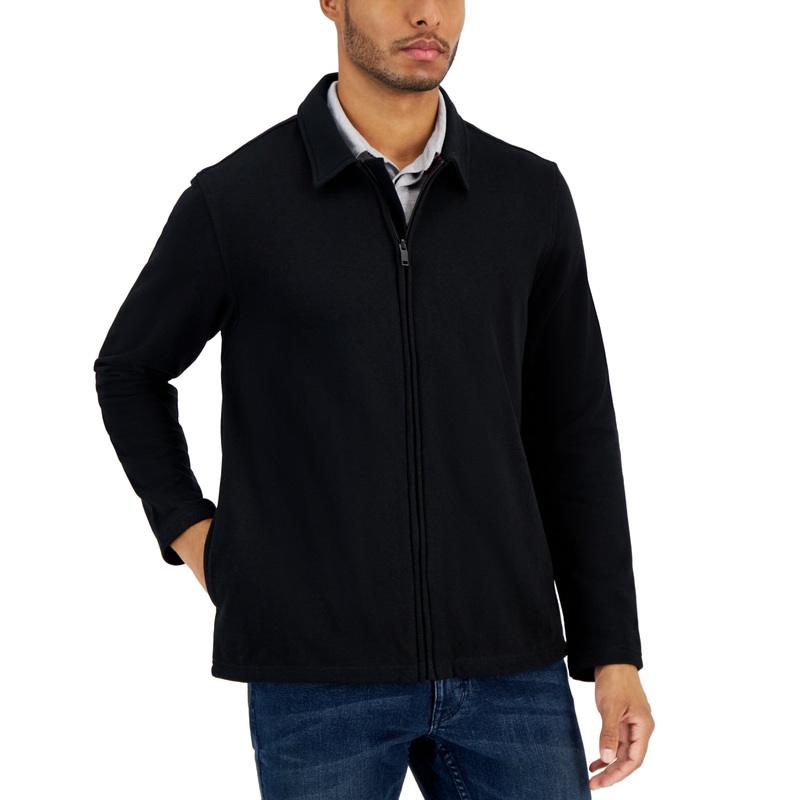 Alfani Harrington French Terry Zip Front Harrington Jacket Coat Deep Black XL