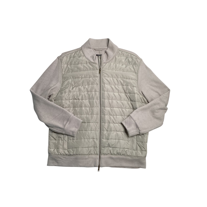 Alfani Mens Mixed Media Quilted Bomber Jacket London Plane Cream Large