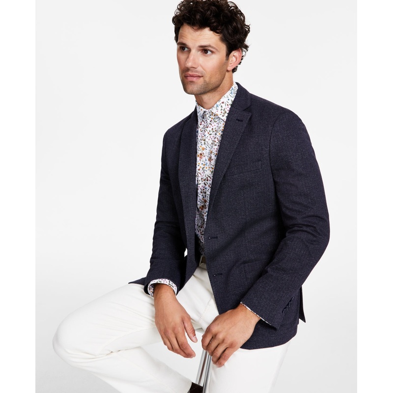 Bar III Mens Slim Fit Sport Coat Blazer Herringbone Navy Blue 46R