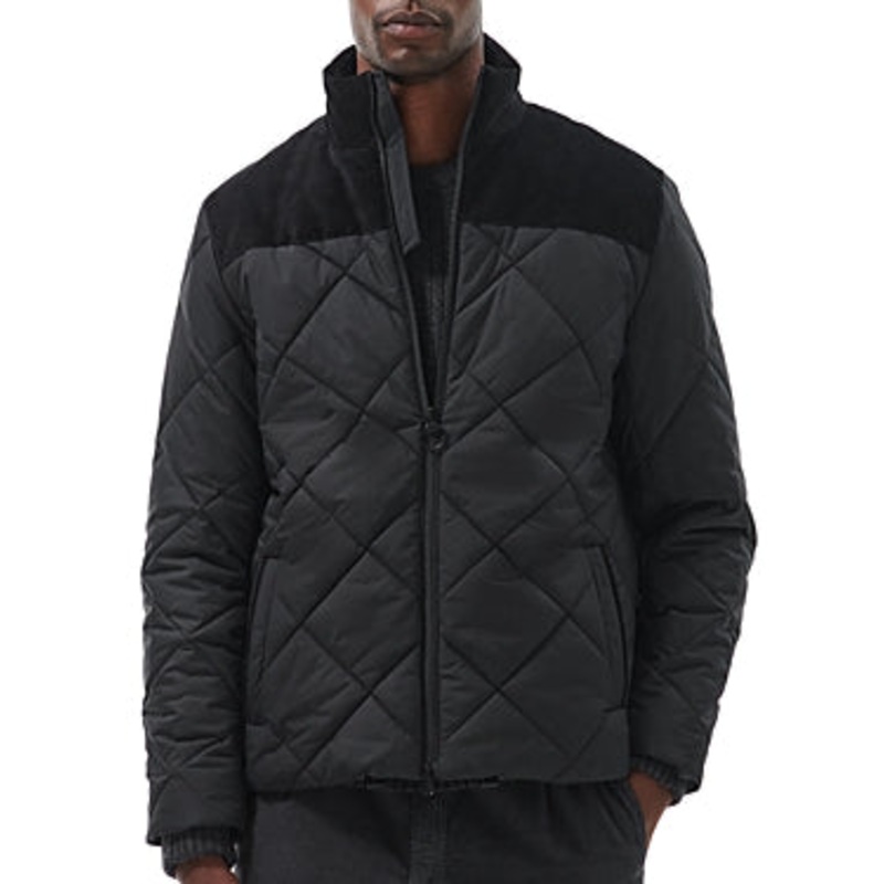 Barbour Men's Elmwood Box Quilted Jacket Black Coat Large