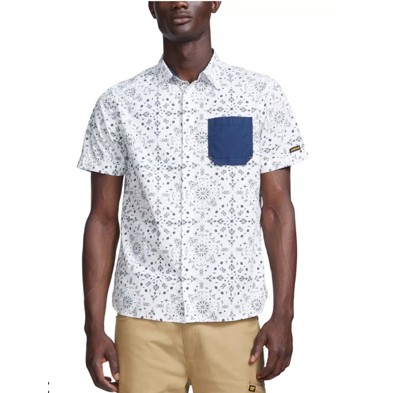 Caterpillar Men's Self Edge Bandana Aop Buttdown Shirt White Small