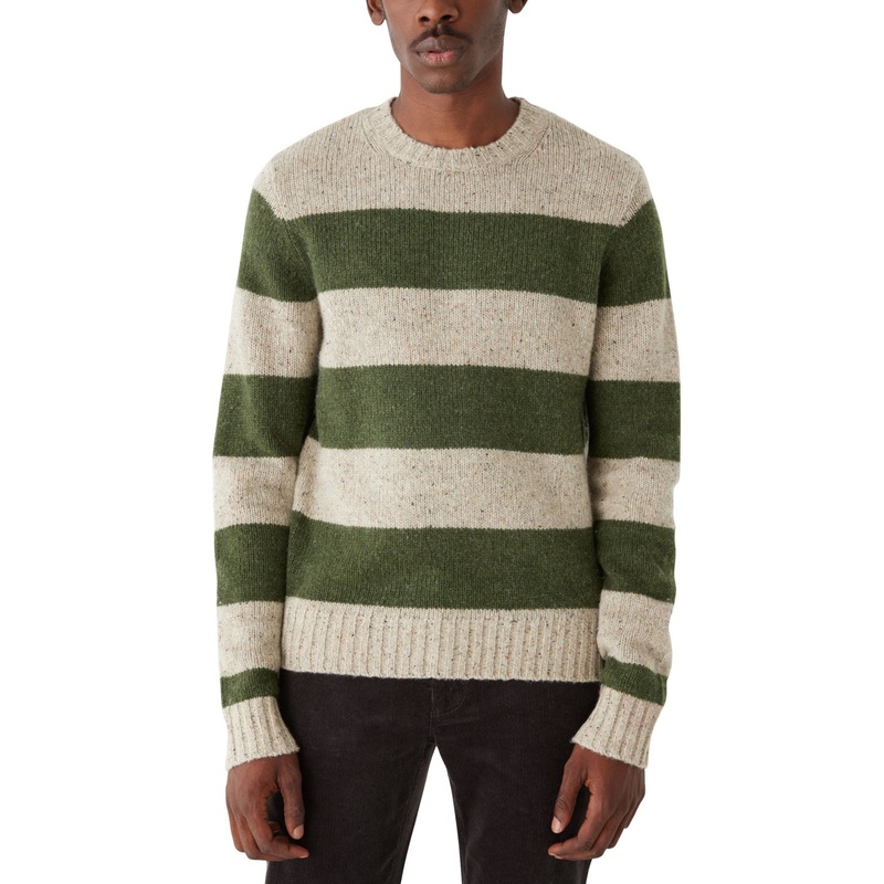 Frank And Oak Men's Striped Crewneck Long Sleeve Forest Green Large