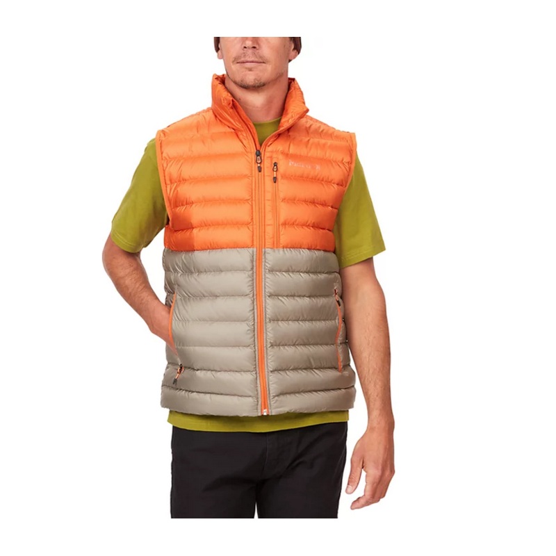 Marmot Mens Highlander Puffer Vest Large Orange Tan