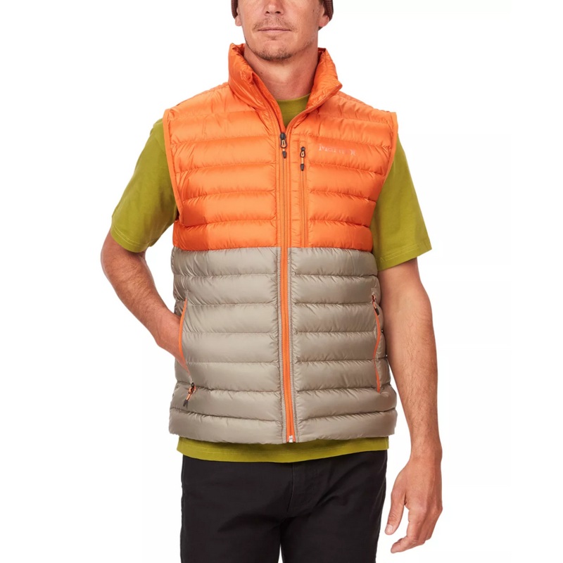 Marmot Mens Highlander Puffer Vest Small Orange Tan