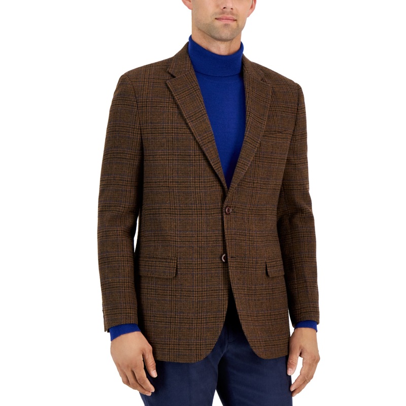 Nautica Men's Modern Fit Plaid Tweed Sport Coat Blazer Brown 42R