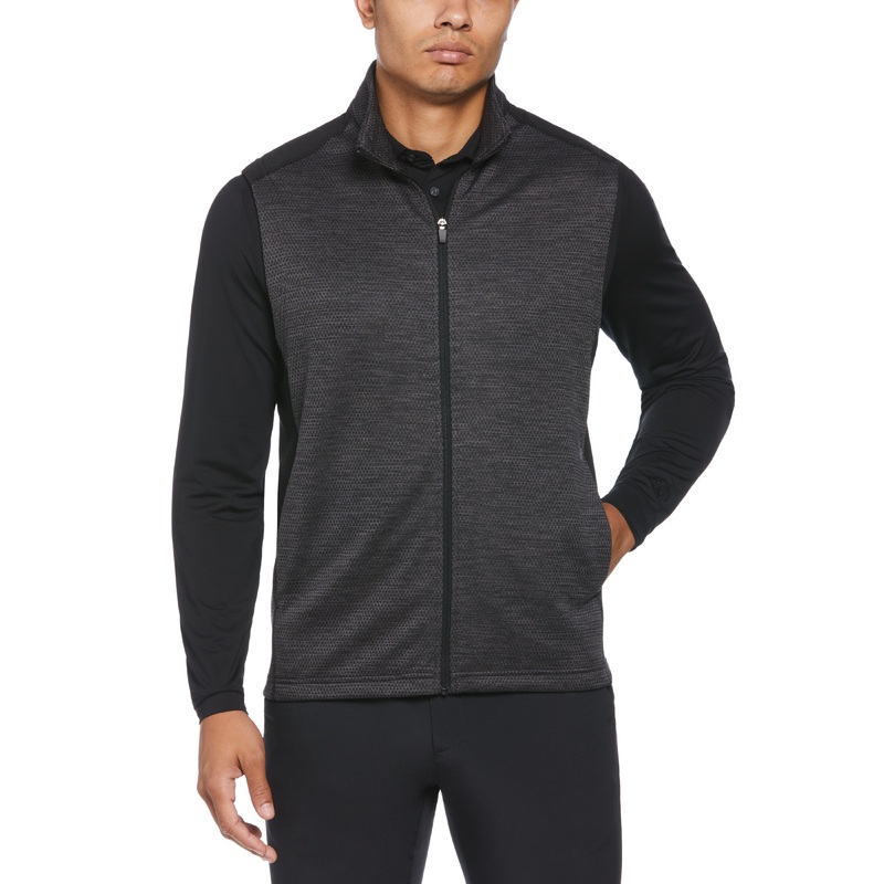 PGA TOUR Mens Two Tone Space Dyed Golf Vest Coat Black Grey  Medium