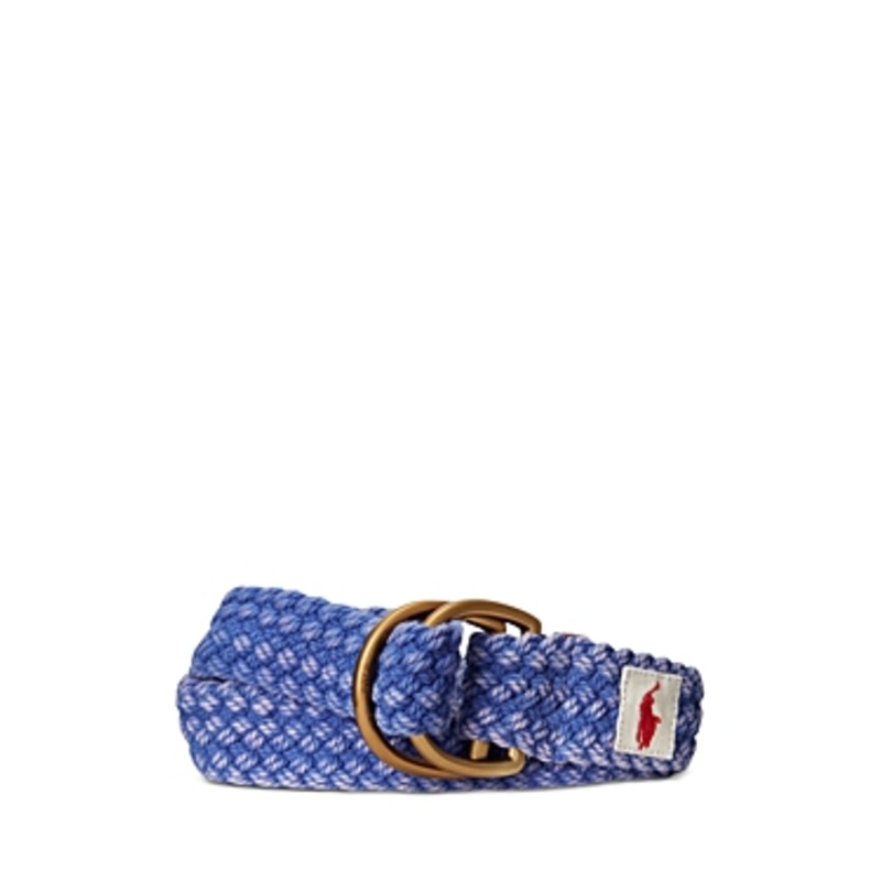 Polo Ralph Lauren Mens Leather Trim Cotton Belt Heritage Royal Blue Large