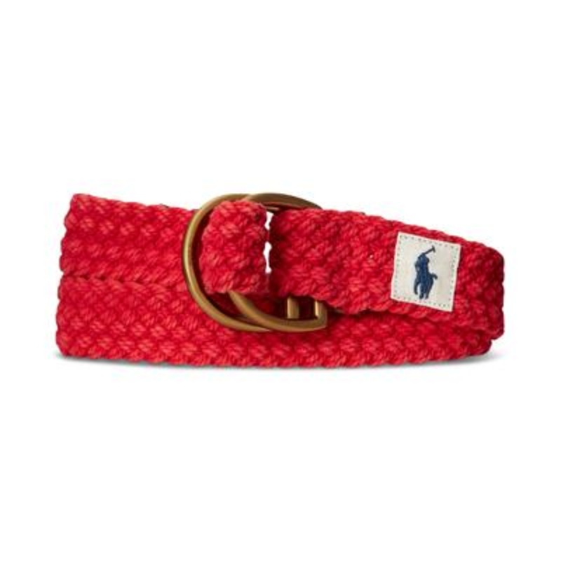 Polo Ralph Lauren Mens Leather Trim Cotton Belt Rl 2000 Red Large