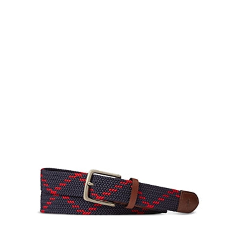 Polo Ralph Lauren Mens Men's Zigzag Leather-Trim Webbed Belt Navy Red Size XL