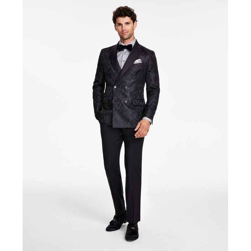 Tallia Mens Slim Fit Chevron Sport Coat Blazer Black 38S