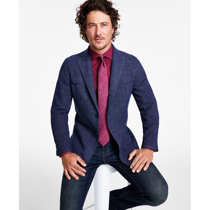 Tallia Mens Slim Fit Raglan Sport Coat Blazer Blue Grey 42R