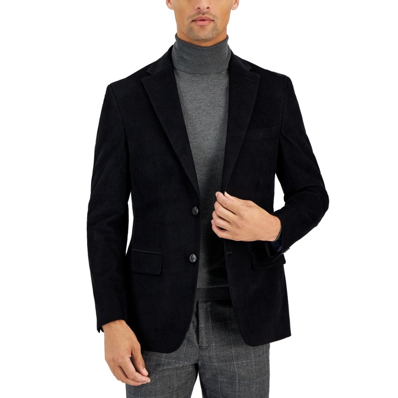 Tommy Hilfiger Mens Modern Fit Corduroy Sport Coat Blazer Black 42R