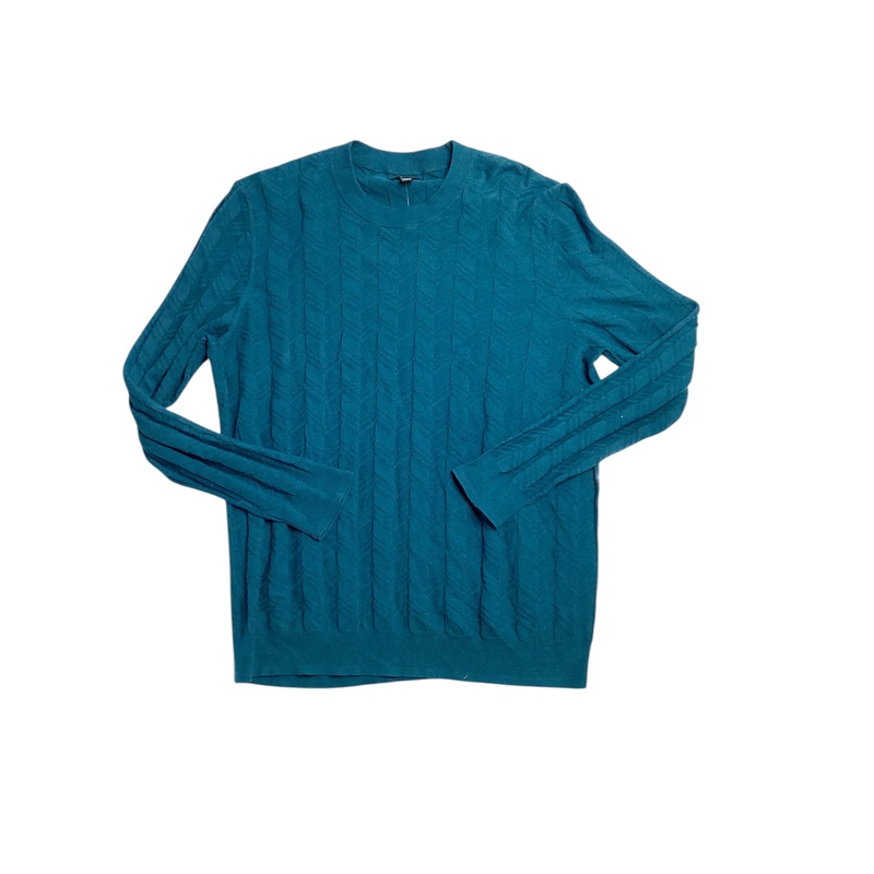 Alfani Men's Textured Chevron Long Sleeve Crewneck Sweater Blue Gem Medium